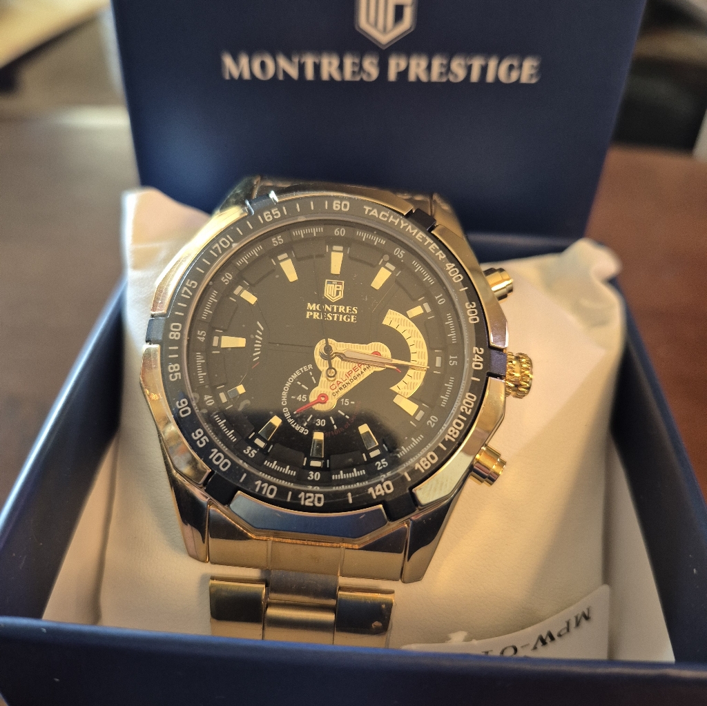 Gold And Black Mens Chronograph Watch